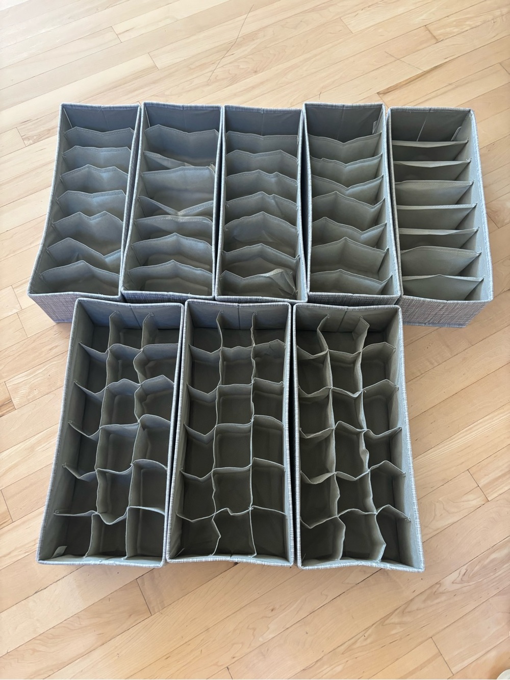 Neutral Gray Fabric Drawer Organizers Set - Modular Storage Inserts